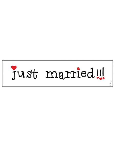 Just Married Vit Pappskylt med Röda Hjärtan 50x11 cm