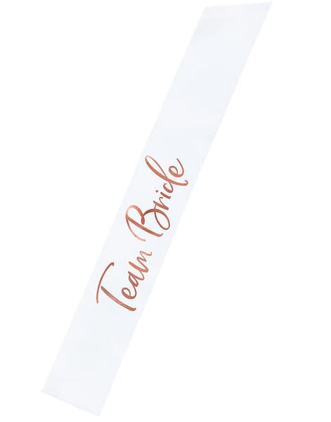 Vitt Team Bride band med roséguld färgad text