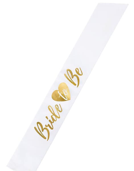White Bride To Be band med guldfärgad text