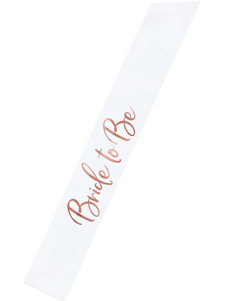 White Bride To Be band med roséguld färgad text