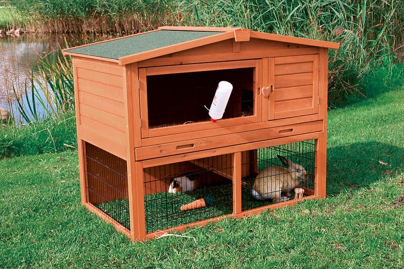 Trixie natura small animal hutch with outdoor run 124 × 102 × 78 cm brown