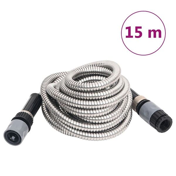 vidaXL Slang med sprutmunstycke silver 0,6" 15 m rostfritt stål
