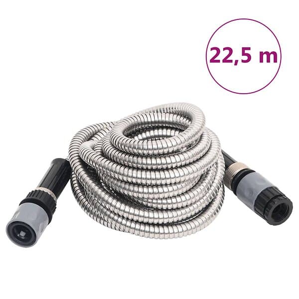vidaXL Slang med sprutmunstycke silver 0,6"" 22,5 m rostfritt stål 154512