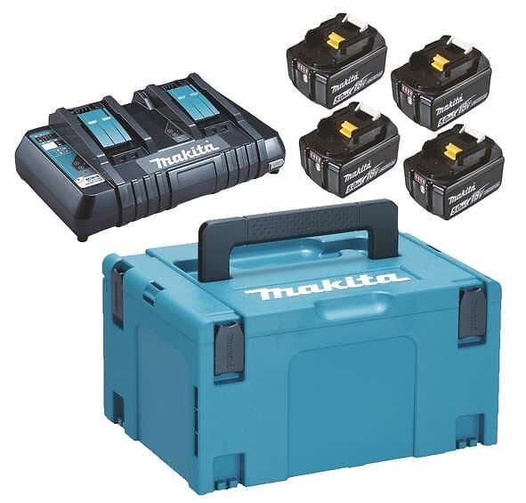 Makita Batteri & dubbelladdare 4st 5 Ah BL1850B & laddare DC18RD Powerpack i MAKPAC