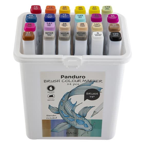 Panduro colour marker brush 24 – twintip-markers med penselspets & snedskuren spets