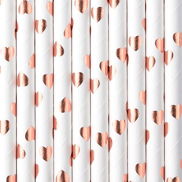 PartyDeco Papperssugrör Hjärtan Roséguld Metallic 10-pack