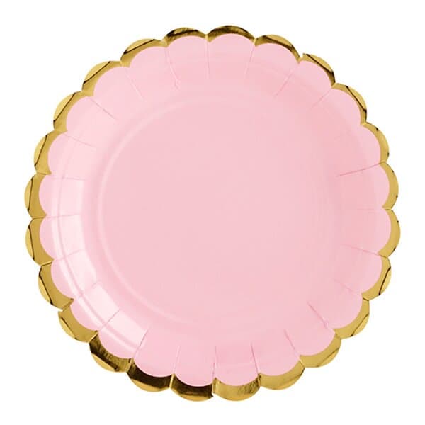 PartyDeco Papperstallrikar Rund Rosa/Guld 6-pack