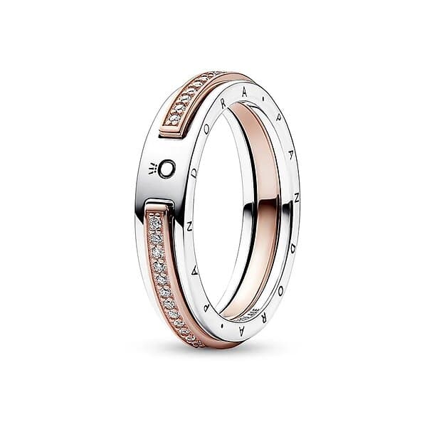 Pandora Signature Tvåfärgad Ring med Pavéinfattade Stenar