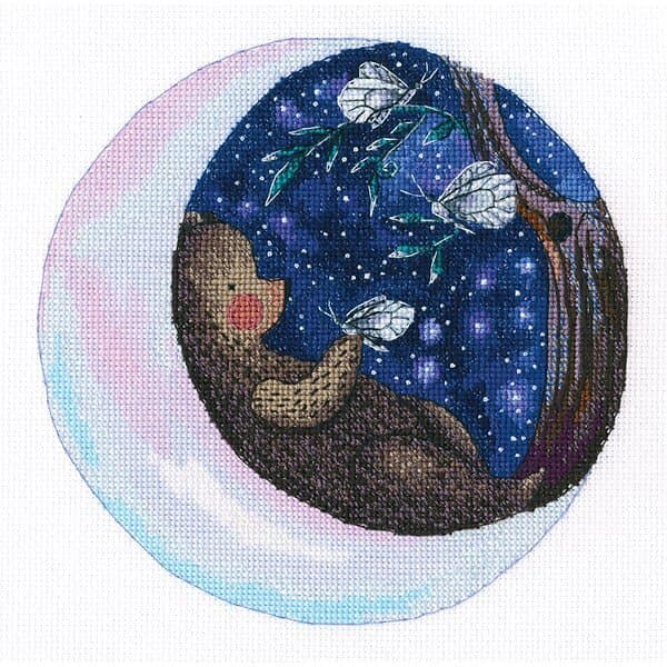 Broderikit stjärnfall björnmotiv måne 16,5x16,5 cm RTO