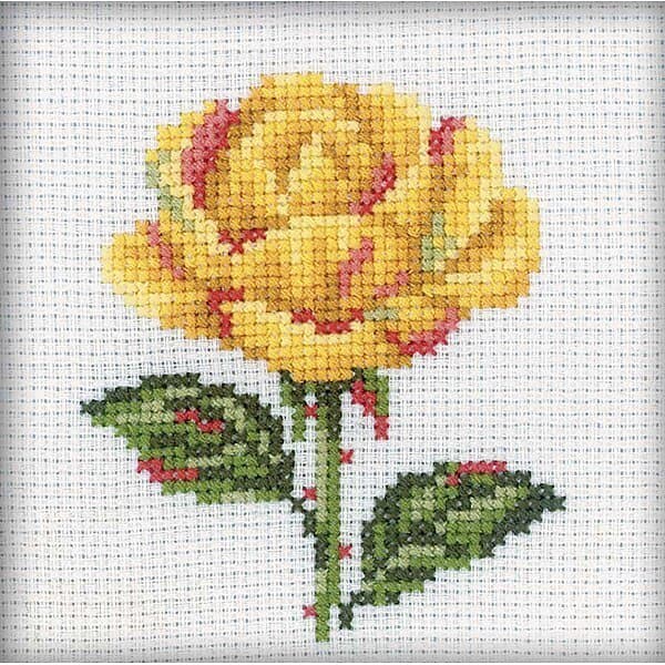 Broderikit Yellow rose 10x10 cm RTO