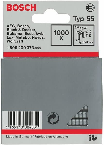 Bosch Häftklammer ; 6x19 mm; 1000 vnt.; tipas 55; stål