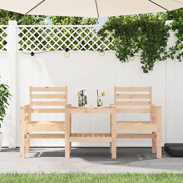 vidaXL Trädgårdsbänk med bord 2-sits massiv furu 825156