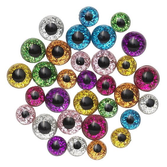 Panduro Hobby Dekorationsögon glittrande ögon av glas med glitter 32 st. Ø8/10 mm, 5 mm tjocka
