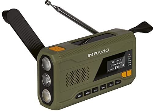 IMPAVIO DAB 1 – DAB+ vevradio/nödradio – bärbar digital radio (radio, DAB/DAB+/FM, Bluetooth, solcell, vev, batteri, ficklampa, SOS, powerba