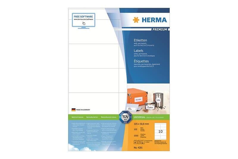 Herma Premium laminerade etiketter matt 1000 etikett (er) 105 x 50,8 mm