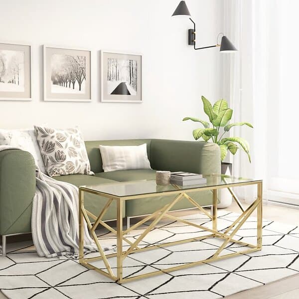 vidaXL Soffbord guld rostfritt stål och härdat glas 349938