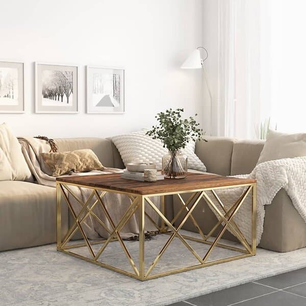 vidaXL Soffbord guld rostfritt stål och massivt trä 349982