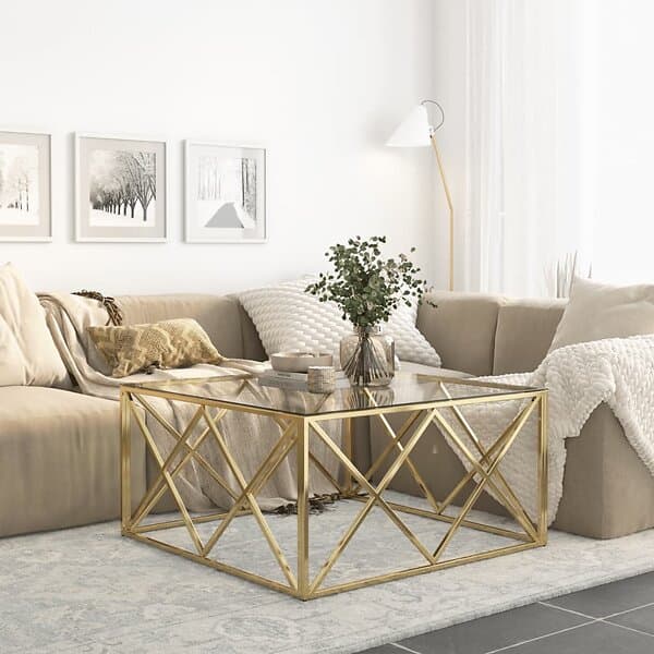 vidaXL Soffbord guld rostfritt stål och härdat glas 349978