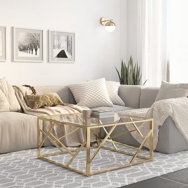 vidaXL Soffbord guld rostfritt stål och härdat glas 349946
