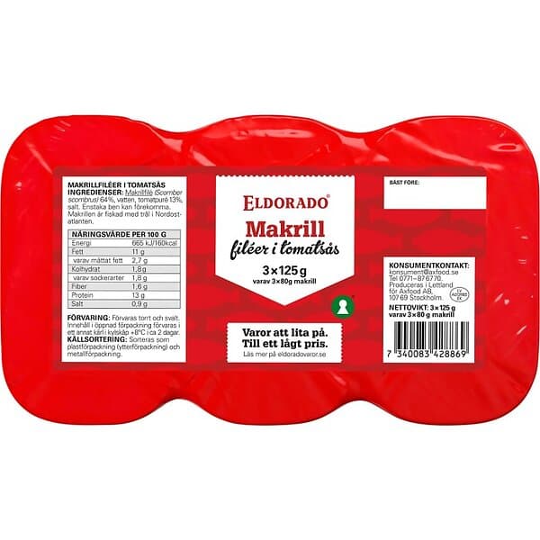 Eldorado Makrillfiléer i Tomatsås 3x125g