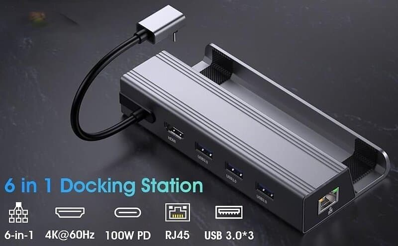 NÖRDIC NÖRDIC Steam Deck dockningsstation 1 till 6 - 1xHDMI4K60Hz, 1xUSB-C PD100W, 3xUSB-A 3.1 5Gbps, 1xRJ45 GigaLAN