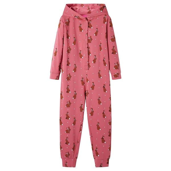 vidaXL Barnpyjamas med huva gammelrosa 116 14236