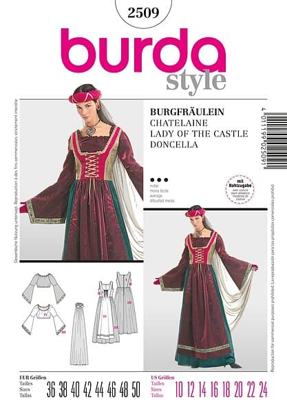 Burda 2509. Dam LADY OF THE CASTLE COSTUME