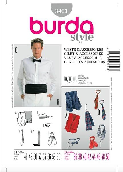 Burda 3403. Herr STYLE PATTERN 3403 VEST & ACCESSORIES