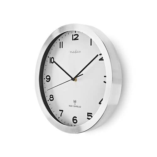 Nedis Radiokontrollerad Väggklocka 30 cm Analog Silver/Vit