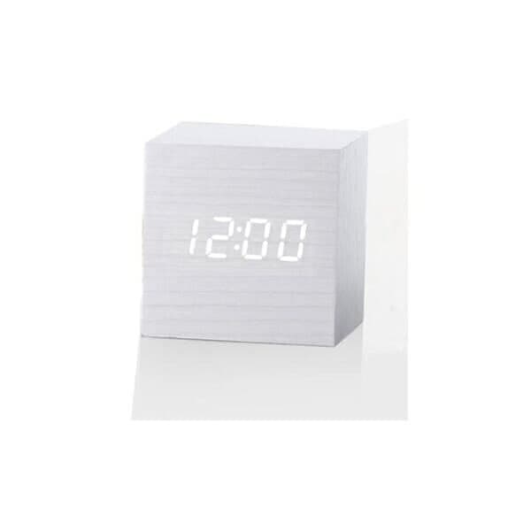 24.se Väckarklocka i trä med LED skärm Vit