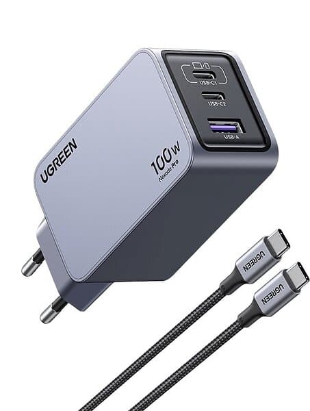 Ugreen Nexode Pro 100W 3-Port GaN Fast Charger with 100W USB-C Cable 25874