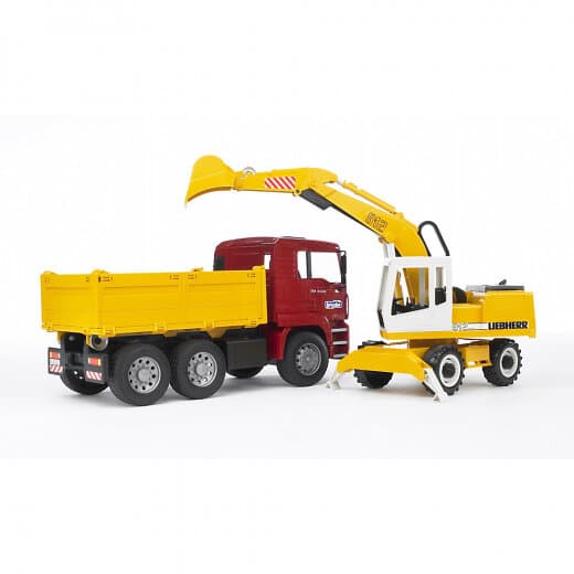 Bruder MAN TGA Lastbil Liebherr grävmaskin