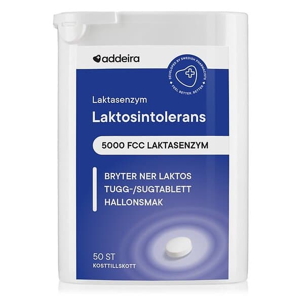Addeira Laktasenzym Tuggtabletter vid laktosintolerans, 50 st