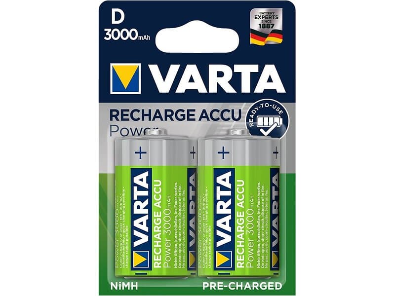 Varta Laddbart D 3000mAh 1,2v NiMh 2st