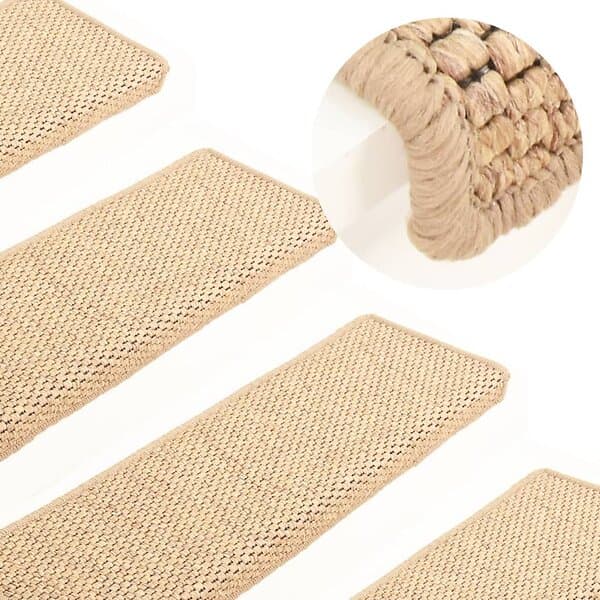 vidaXL Trappstegsmattor självhäftande sisal 15 st 65x21x4 cm ljusbeige 326892