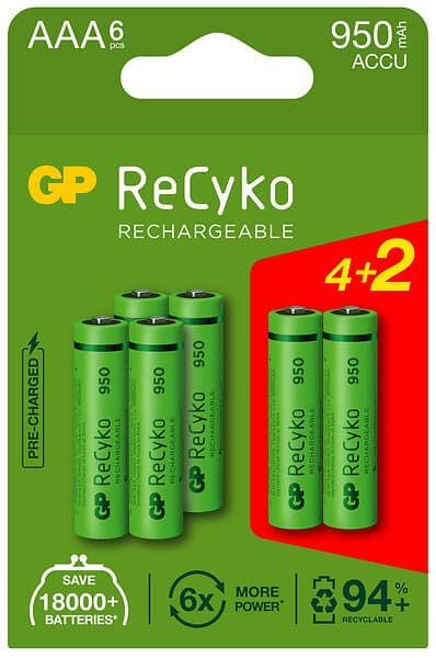 GP Batteries ReCyko AAA 950 mAh, 4+2-pack