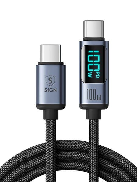 SiGN USB-C til USB-C Kabel 100W med Display - 2m