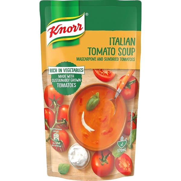 Knorr Tomatsoppa Enkel att tillaga som en snabb lunch eller middag Med Mascarpone Gjord på hållbart odlade tomater 570ml 2 portioner