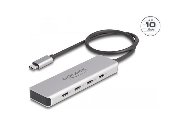 DeLock USB 10 Gbps USB Type-C™ Hub med 4 x USB Type-C™ hona med 35 cm anslutningskabel