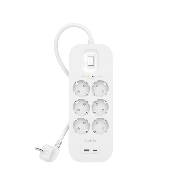Belkin Överspänningsskydd 6-vägs Grenuttag 1 USB-C 18W PD, 1 USB-A