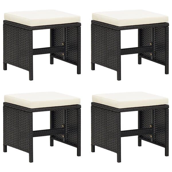 vidaXL Trädgårdspallar 4 st med dynor svart konstrotting 316805