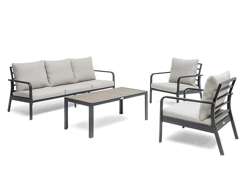 Hillerstorp Hånger soffgrupp Svart med beige dyna 3-sitssoffa, 2 fåtöljer & bord 120x60 cm