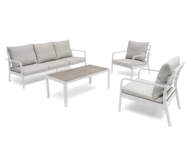 Hillerstorp Hånger soffgrupp Vit med beige dyna 3-sitssoffa, 2 fåtöljer & bord 120x60 cm