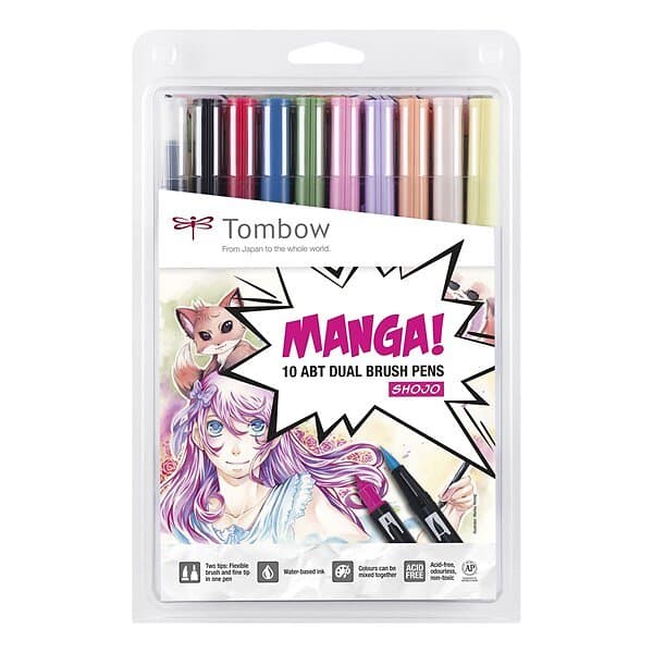 Tombow Brush Pen Ritpennor ABT Dual Brush Manga Shojo 10-pack