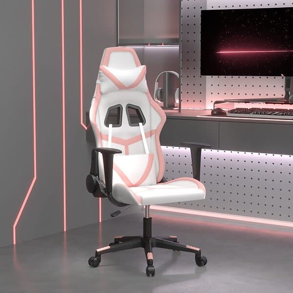 vidaXL Gamingstol vit och rosa konstläder 3143673