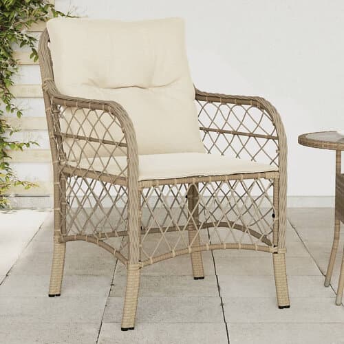 vidaXL Trädgårdsstolar med dynor 2 st beige konstrotting 365156
