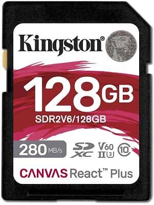 Kingston Canvas React Plus SDXC Class 10 UHS-II U3 V60 280/100MB/s 128GB