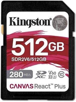 Kingston Canvas React Plus SDXC Class 10 UHS-II U3 V60 280/150MB/s 512GB