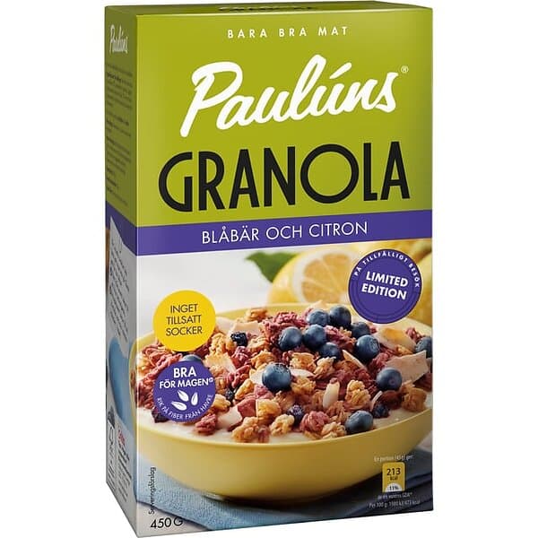 Paulúns Granola Blåbär & Citron 450g