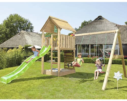 Jungle Gym Lektorn Cabin 2,1 inkl. gungmodul 220, grön rutschkana